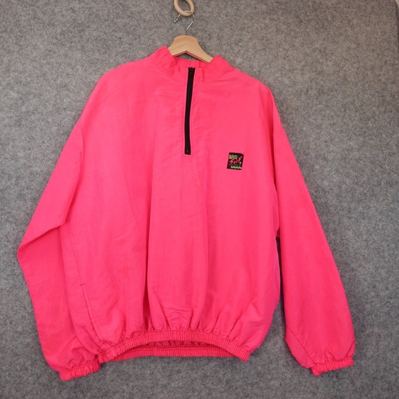 surf style Other - 90s Vintage Surf Style Windbreaker Jacket Mens Neon Pink Y2K Mock Neck OSFA M XL